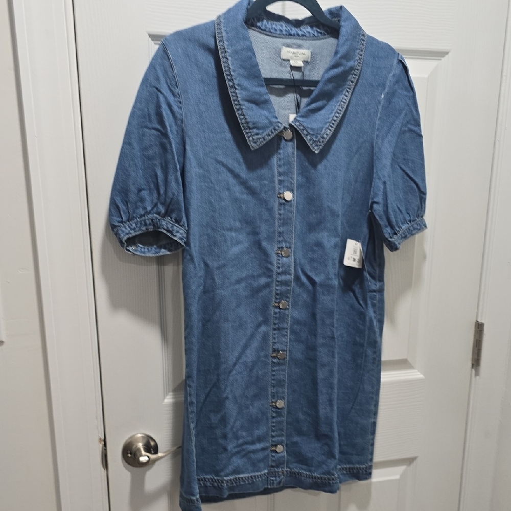 Habitual Blue Denim Mini Dress with Button Front